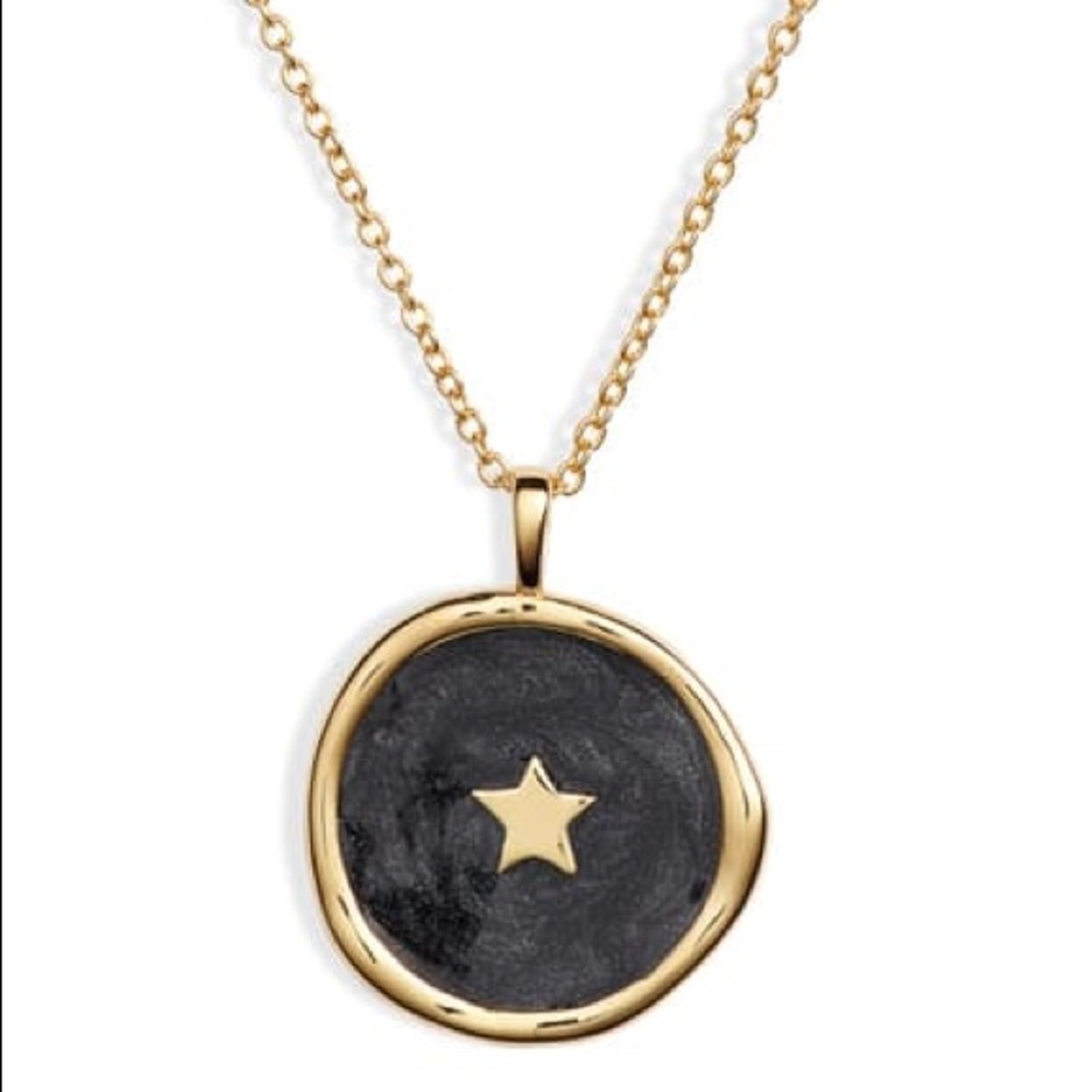 Star Coin Necklace: Black Pearlized Enamel & Gold